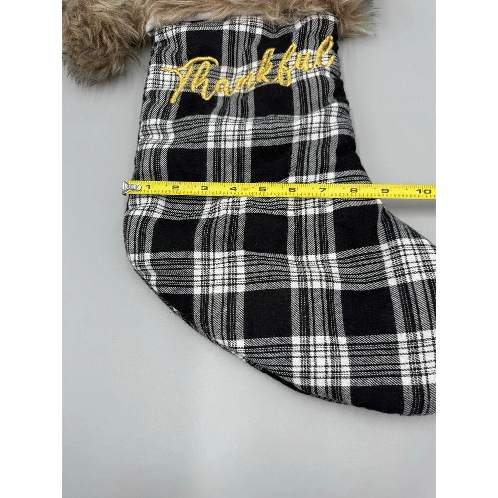Christmas Stocking With Faux Fur Black & White Plaid 